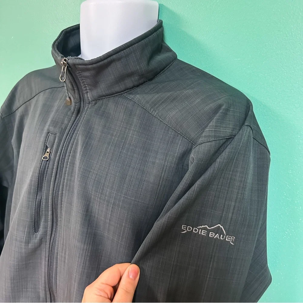 Eddie Bauer Gray Shaded Crosshatch Soft Shell Jacket Mens Size XL